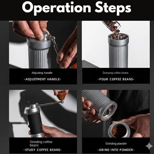 Manual Coffee Grinder – 7 Star Stainless Steel Burr, 36 Adjustable Grind Settings, Foldable Hand Crank, Portable Manual Espresso & Burr Coffee Grinder, Non-Slip Grip, 30g Capacity- Gray - Image 5