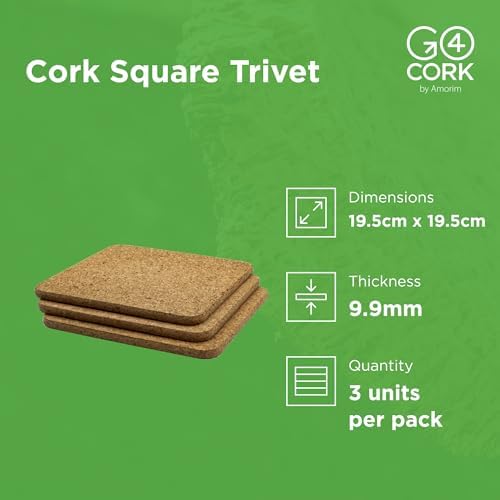 Go4Cork Cork Square Tray, Square Trivets and Square Coaster Set - Image 3