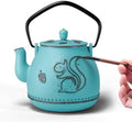 Toptier Teapot with Removable Infuser, Cast Iron Tea Kettle Stovetop Safe, Squirrel Design Tea Pot Coated with Enameled Interior for 32 Ounce (950 ml), Blue by toptier