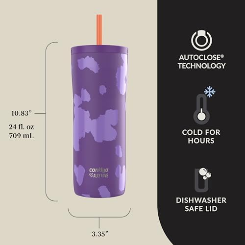 Contigo x Ally Love Streeterville Stainless Steel Tumbler with Straw, Easy Clean Lid, Leak Proof, BPA Free, 24oz, Violet - Image 3