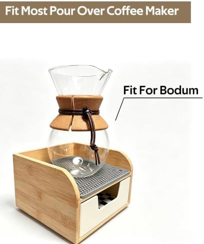 Bamboo Caddy Organizer stand for Chemex Glass Pour Over Coffee Maker - Image 6