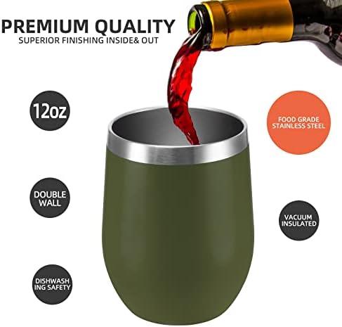 12 oz Insulated Wine Tumbler with Lid and Straw,Stainless Steel Stemless Wine Tumbler Glasses Double Wall Vacuum Wine Cups Tumbler Bulk for Champaign,Cocktail,Office(Navy Green,8) - Image 2