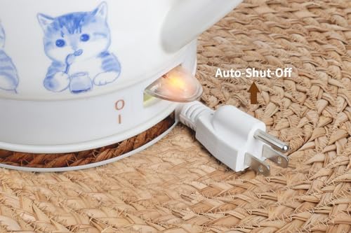 Toptier Electric Ceramic Tea Kettle, Boil Water Quickly and Easily, Detachable Swivel Base & Boil Dry Protection, Carefree Auto Shut Off, 1.5 L, Greedy Cat - Image 4