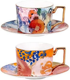 KAMMAK Tea Cups and Saucers Set of 2, Fine Bone China Coffee Cups, 569N by KAMMAK