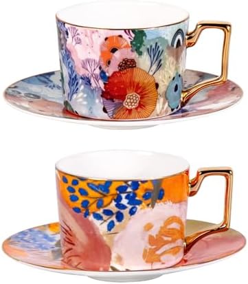 KAMMAK Tea Cups and Saucers Set of 2, Fine Bone China Coffee Cups, 569N by KAMMAK