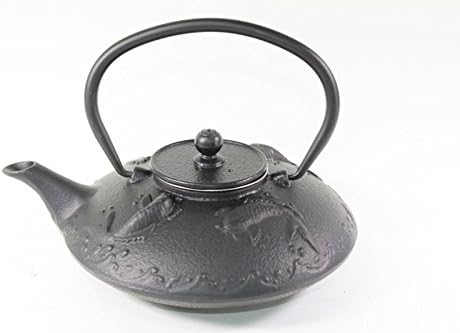 Japanese Antique 24 Fl Oz Black Fancy Carp Koi Fish Cast Iron Teapot Tetsubin with Infuser - Image 4