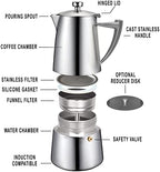 CUISINOX Roma Satin Stainless Steel Moka Pot Stovetop Espresso Maker, 10-Cup - Image 3