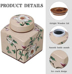Coffee Bean Storage Canister with Airtight Lid, Decorative Ceramic Tea Jar with Vintage Floral Pattern, Sugar Container & Spice Jar for Kitchen Countertop, Cabinet or Shelf - Beige & 30oz - Image 3