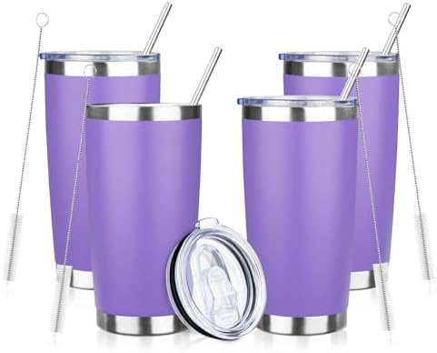 DIW 20oz Insulated Tumbler Bulk Travel Coffee Mug with Lid(Purple,4 Pack) by DIWsojournlife