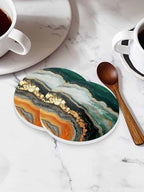 Coasters for Drinks Set of 6 with Holder Green Ombre Gradient Yellow Marble Texture Wave Natural Texture Ceramic Cup Mat, Absorbent Ceramic Stone Coasters with Cork Base for Coffee Cups 4 Inch - Image 3