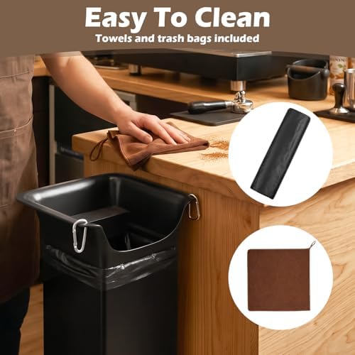 Extra Large Freestanding Espresso Coffee Knock Box with Garbage Bags for coffee shops restaurants home kitchens,Espresso Coffee Grounds Floor Standing Knock Box with Towels and Hook - Image 4