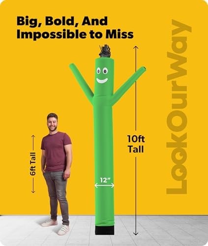 LookOurWay Air Dancers Inflatable Tube Man Attachment - 10 Feet Tall Wacky Waving Inflatable Dancing Tube Guy for Business Promotion - Blower Not Included - Green - Image 3