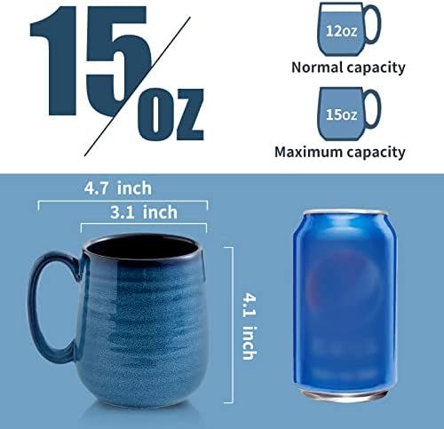 HASENSE Coffee Mugs Set of 4, 15 Ounce Ceramic Coffee Cups with Handle, Large Mug Set for Latte, Tea, Chocolate, Modern Cup Gift for Men and women, Dishwasher & Microwave Safe(Blue) - Image 3
