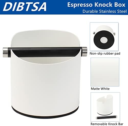 DIBTSA Coffee Knock Box, Espresso Knock Box Stainless Steel Espresso Machine Accessories with Removable Knock Bar and Non-Slip Base Coffee Grounds Container Bin, Large (White) - Image 4