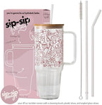 Sip-Sip Hooray! Christmas Line Doodle 40oz Glass Tumbler with Lid and Straw - Image 4