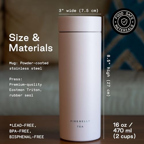 Firebelly Tea, Travel Tea Infuser Mug with Strainer, Insulated Tumbler for Loose Leaf Tea or Coffee, Leakproof Bottle for Hot or Iced Drinks, Stainless Steel Thermos with Lid, Salmon - Image 2