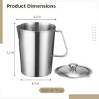 Stainless Steel Pitcher with Lid, 2 L/70 oz Measuring Cup with Dual-Scale Markings, Milk Frothing Jug, Large Beaker for Espresso Machine, Hot/Cold Water, Latte Art, Iced Tea, Coffee Drinks - Image 5
