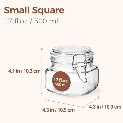 ComSaf Square Small 17 oz Glass Jars with Airtight Lids 6 Pack Wide Mouth - Image 2