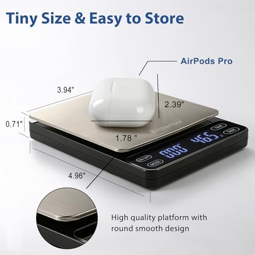 KitchenTour Nano Coffee Scale with Timer 3kg/0.1g, 3 Mode for Espresso Machine and Pour Over, High Precision Pour Over Drip Espresso Scale with Back-Lit LCD Display - Image 3