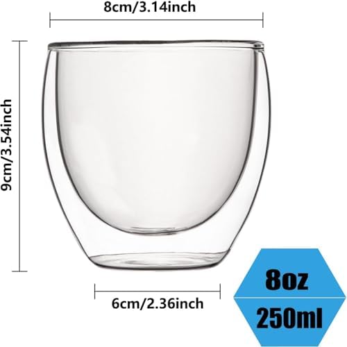 8oz Glass Coffee Mugs Set of 4, Double Walled Espresso Cups for Latte Cappuccino Cocoa Milk Cafe Juice, Clear Glass Tea Cup Set Glassware Gift for Christmas Birthday (8oz-4Pack) - Image 3