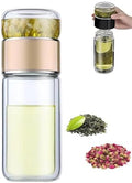 Glass Infuser Tea Cup, 3-in-1 Design with Built-in Filter, Double Layer Insulated Tea Bottle with Lid, Portable Loose Leaf Tea Steeper for Home Travel Office Use by Unknown