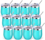 Volhoply 12oz Stainless Steel Wine Tumbler with Lid Bulk 12 Pack,Double Wall Vacuum Stemless Wine Glasses,Reusable Metal Travel Coffe Mug with Straw,Insulated Cups Gifts for Christmas（Green,12 Set） by LiveFully%EF%BC%8CDrinkFreely%E2%80%94KeepGoingwithVolhoply%EF%BC%81