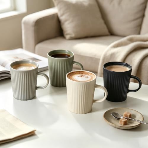 Coffee Mugs Set of 4, 16oz Large Striped Stoneware Coffee Cups with Handle - Image 5