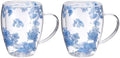 METALLIXITY Flowers Double Wall Glass Coffee Mugs 11.8oz Blue 2Pcs by METALLIXITY