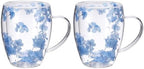METALLIXITY Flowers Double Wall Glass Coffee Mugs 11.8oz Blue 2Pcs by METALLIXITY