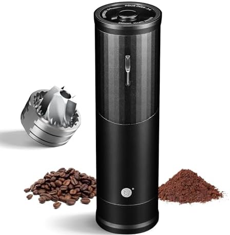 Electric Coffee Grinders, Portable Burr Grinder Capacity 50g w/Magnetic Cover,External Adjustable Setting, Aluminum Alloy Body, 800mAh Battery(Stand not Included) (Black) by PrecisionCraftedPerfection