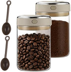 2 Pack Glass Coffee Canisters, 37.2 fl oz Airtight Food Storage Containers with One Way Valve and Vacuum Seal, for Coffee Beans, Tea, Milk Powder, Warm Grey White, 6.3 x 4.41 x 4.49 in by Unknown