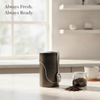 Food Storage Canister with Built-in Scoop, Round Tinplate Metal Jar for Loose Leaf Tea Organization, Black Finish - Image 2