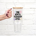 Sip-Sip Hooray! One Mental Breakdown 40oz Glass Tumbler with Lid and Straw, Funny Mental Health Gift for Women, Anxiety Gift Cup Holder Compatible - Image 2