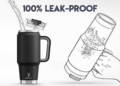 Meoky 32 oz Tumbler with Handle, Insulated Tumbler with Lid and Straw, Stainless Steel Travel Mug, Keeps Cold for 24 Hours, 100% Leak Proof, Fits in Car Cup Holder (Night) - Image 3