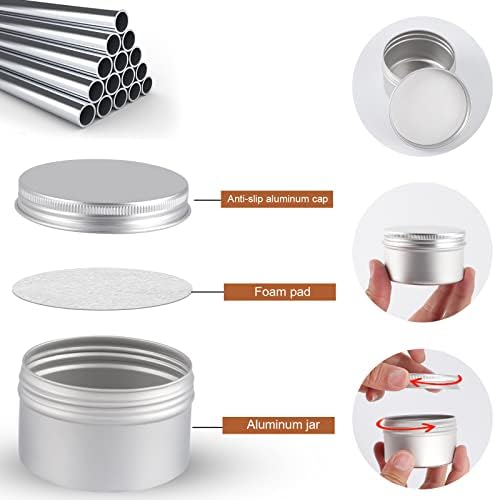 OBKJJ 64 Pack Round Cans with Screw Lid 4 Oz Aluminum Metal Tins DIY Food Candle Containers for Lotion Bars, Balms, Salve, Spices, Beard Balm, Crafts with 4 Markers 2 Sheets Label Stickers (Silver) - Image 3