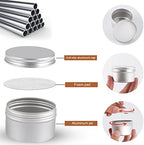 OBKJJ 64 Pack Round Cans with Screw Lid 4 Oz Aluminum Metal Tins DIY Food Candle Containers for Lotion Bars, Balms, Salve, Spices, Beard Balm, Crafts with 4 Markers 2 Sheets Label Stickers (Silver) - Image 3