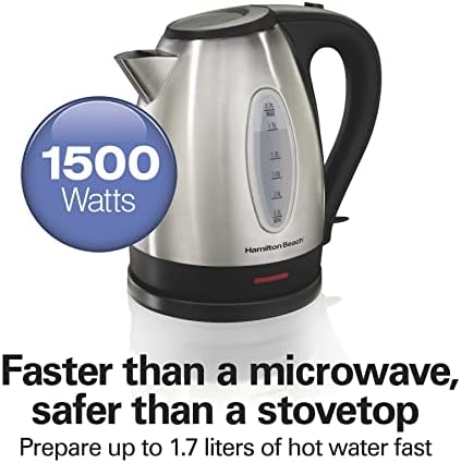 Hamilton Beach (76606ZA) Smooth Touch Electric Automatic Can Opener, Black and Chrome & Electric Tea Kettle, Water Boiler & Heater, 1.7 Liter, Cordless Serving, 1500 Watts, Stainless Steel (40880) - Image 6