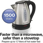 Hamilton Beach (76606ZA) Smooth Touch Electric Automatic Can Opener, Black and Chrome & Electric Tea Kettle, Water Boiler & Heater, 1.7 Liter, Cordless Serving, 1500 Watts, Stainless Steel (40880) - Image 6