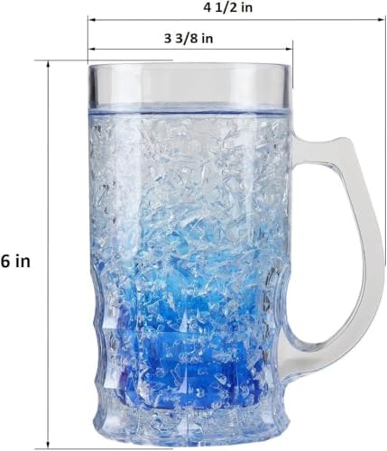 Lily's Home Insulated Double Wall Gel-Filled Acrylic Frosted Freezer Beer Glasses, Great for Enjoying Brews at BBQs and Parties, Clear with Assorted Color Bases (14 oz. Each, Set of 4) - Mug Shape - Image 3