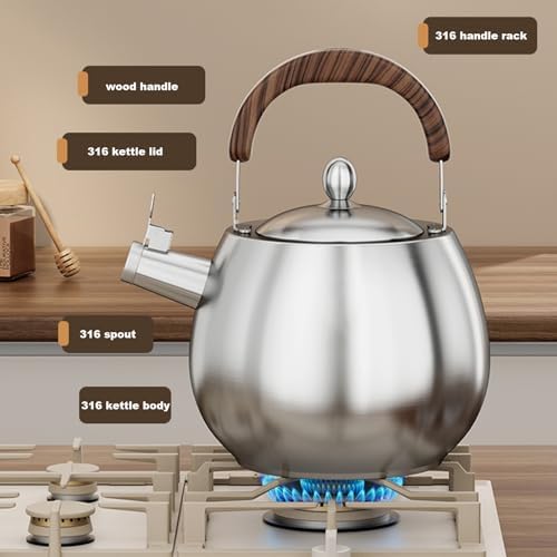 Tea Kettle Stovetop, Whistling Tea Kettle, 316 Stainless Steel Teapot with Ergonomic Cool Handle, 4.2 Quart Capacity for Coffee, Milk, and More - Image 2