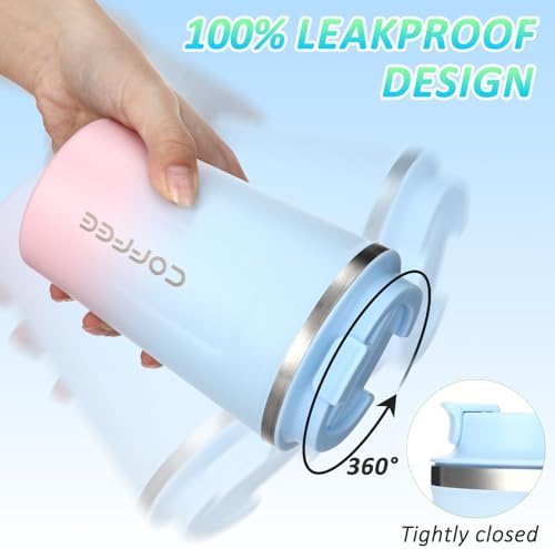 Honeydak 5 Pack Travel Coffee Mugs 12oz Insulated Coffee Cup with Lid Stainless Steel Vacuum Gradient Colorful Tumbler Reusable Leakproof Travel Cups for Hot & Cold Drinks - Image 4