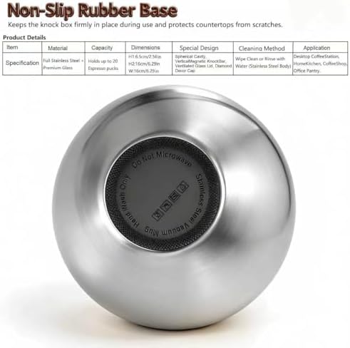 Upgraded Stainless Steel Espresso Knock Box Coffee Knock Box with Glass Lid and Magnetic Removable Knock Bar, Holds 20Double Espresso pucks & Coffee Grounds (Silver) - Image 6