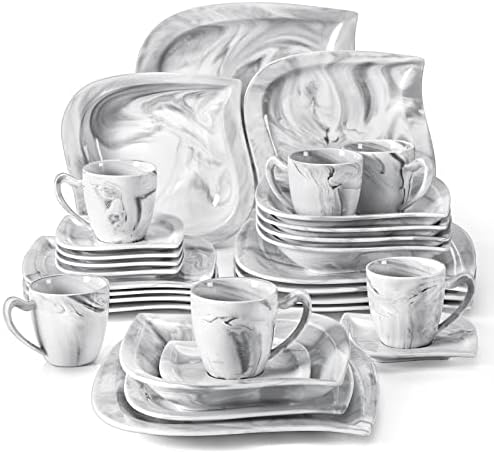 MALACASA 30 Piece Porcelain Dinnerware Set, Marble Grey for 6 by MALACASA