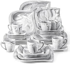 MALACASA 30 Piece Porcelain Dinnerware Set, Marble Grey for 6 by MALACASA