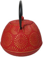 Ebros Gift Traditional Oriental Tetsubin Red Kiku Chrysanthemum Design 40oz Cast Iron Teapot With Enameled Interior And Strainer Asian Japanese Chinese Fusion Housewarming Tea Pot Accent - Image 5
