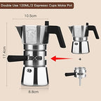 Bincoo 120ML/2 Cup Stovetop Espresso Maker Double Valve Moka Pot with Thermostat Extractor,Italian Espresso Moka Pot with Powder Dispenser and Filter Paper for Home,Silver - Image 4