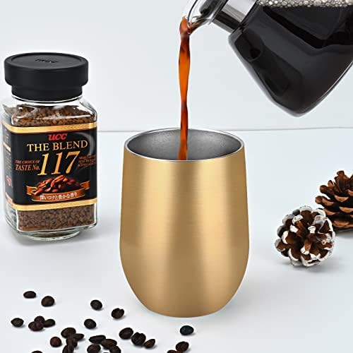 Lifecapido 6 Pack Stainless Steel Wine Tumblers, 12Oz Insulated Wine Tumbler, Double Wall Insulated Wine Glass, Stainless Steel Stemless Wine Cups with Lids for Coffee, Wine, Water, Champaign, Gold - Image 2