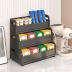 3-Tier Bamboo Tea Bag Organizer, Stackable Tea Holder for Countertop, Black by Wisuce