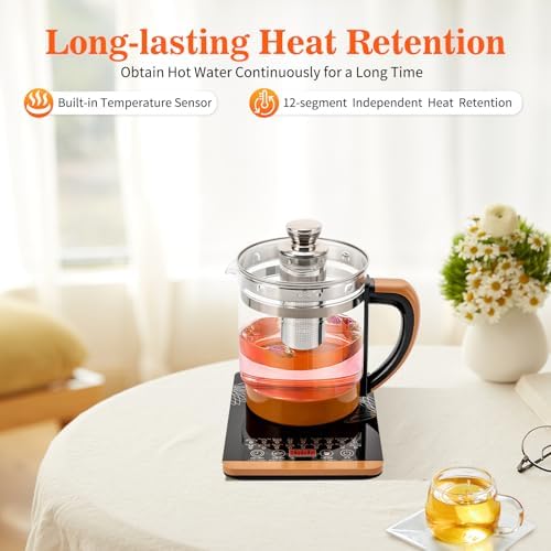 1.8L Electric Kettle 18 Menus Glass Kettle Tea Maker Machine Glass Teapot Electric Water Kettle with Temperature Control,110V,Brown - Image 5