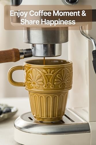 Cappuccino Cups, Espresso Cups, Stackable Mug Set of 6, Ceramic Coffee Mug 6 OZ Khaki for Hot Drinks Milk Dessert, Suitable for Home office Restaurant, Perfect for Holiday & Housewarming Present - Image 7